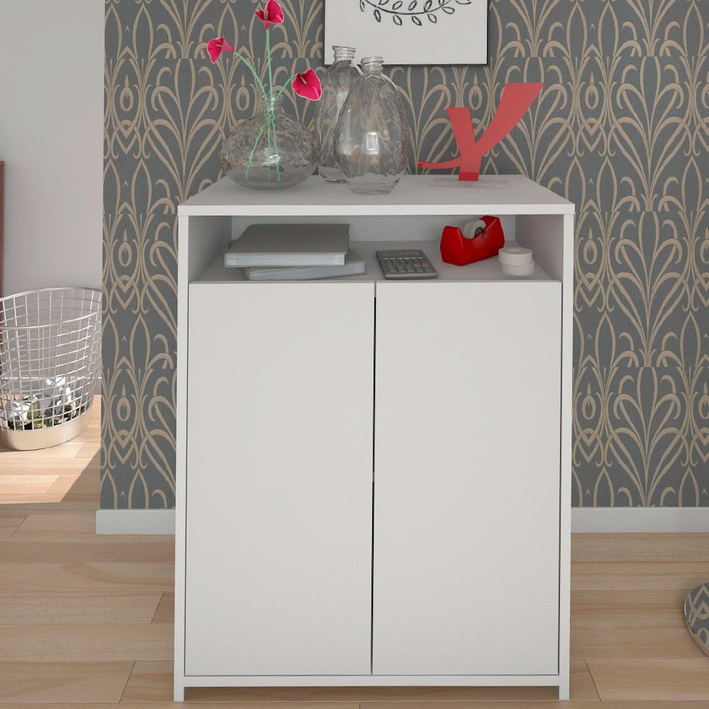 Balcão Multiuso Escritório Sala Cool A02 02 Portas Branco - Lyam Decor
