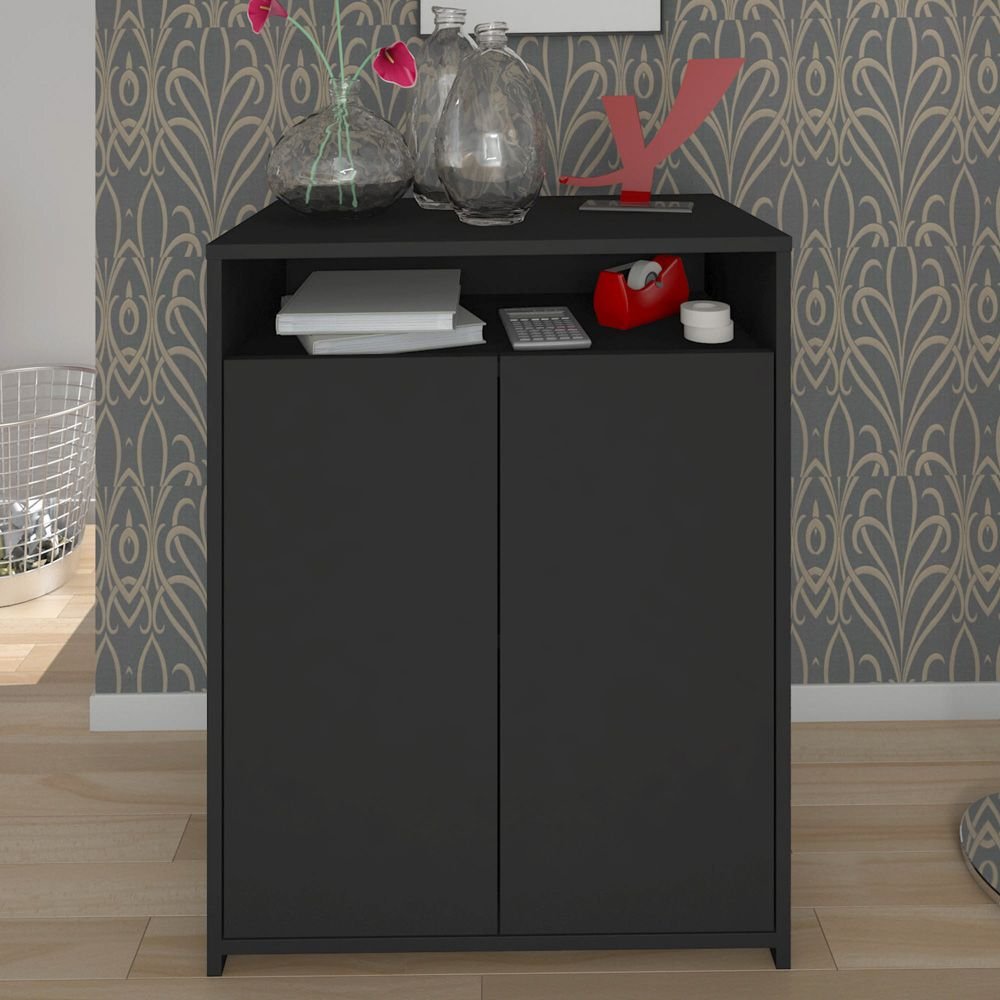 Balcão Multiuso Escritório Sala Cool A02 02 Portas Preto - Lyam Decor