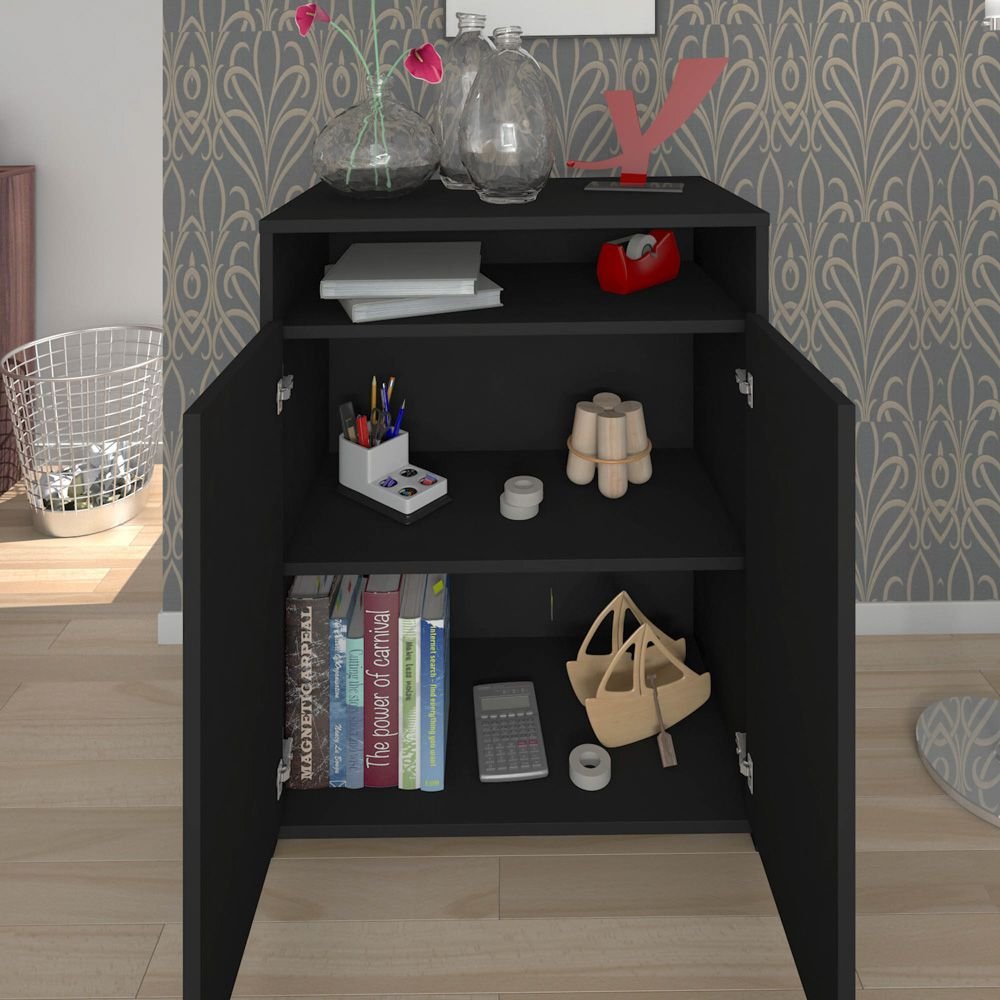 Balcão Multiuso Escritório Sala Cool A02 02 Portas Preto - Lyam Decor
