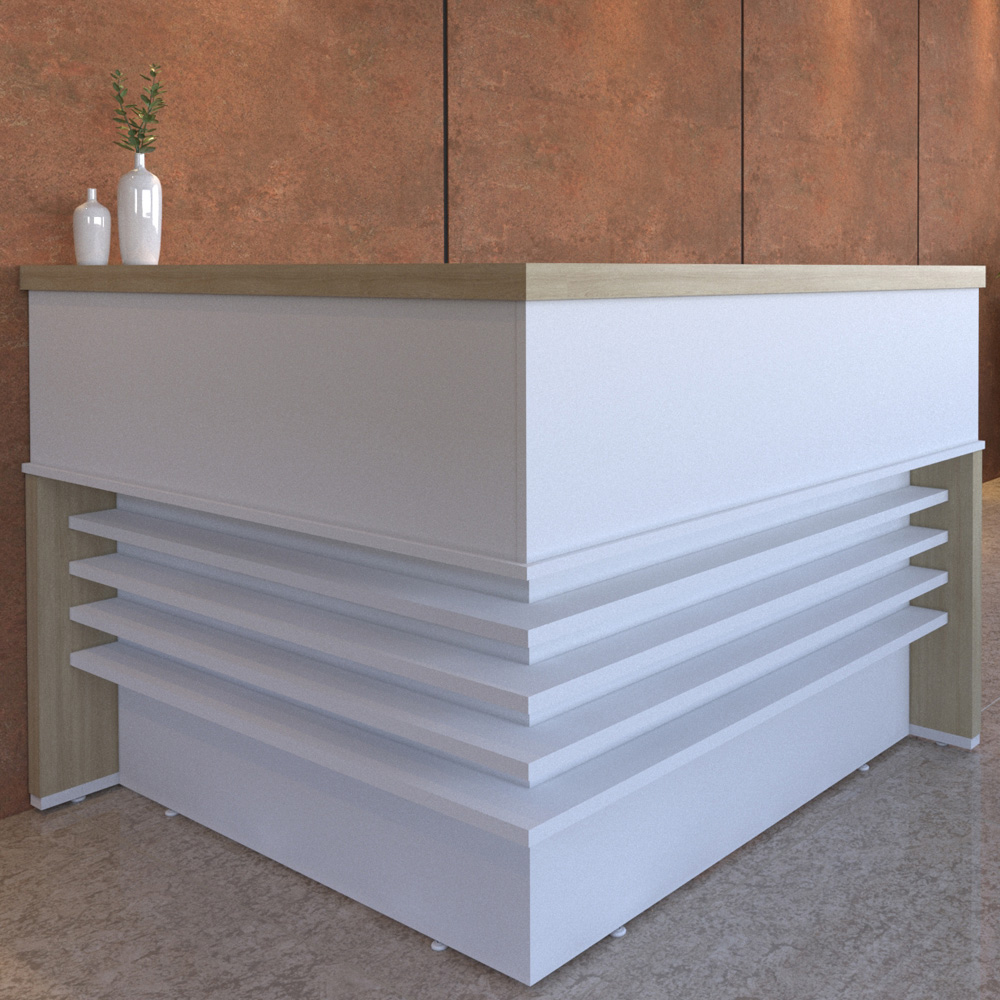 Balcão Para Recepção Escritório Office Atria Executiva 147x147cm A02 Carvalho Branco - Lyam Decor