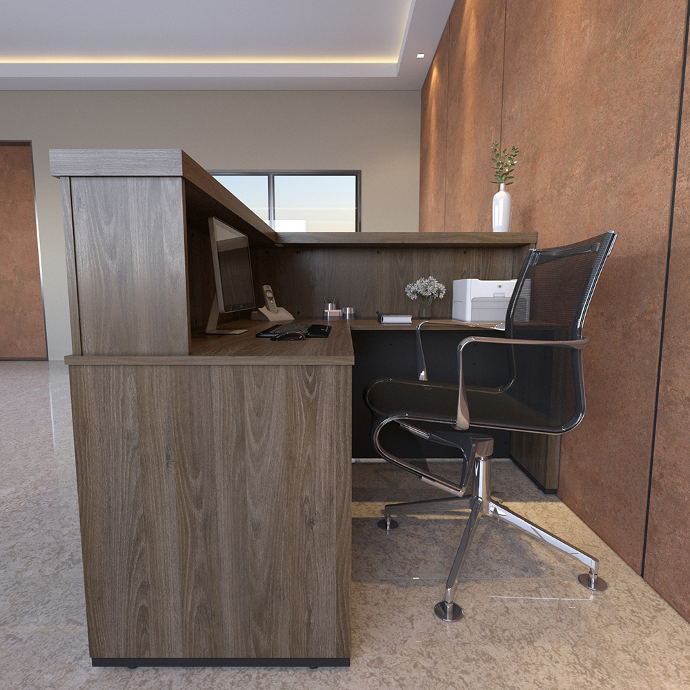 Balcão Para Recepção Escritório Office Atria Executiva 147x147cm A02 Charuto Preto - Lyam Decor