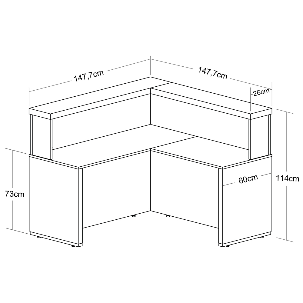 Balcão Para Recepção Escritório Office Atria Executiva 147x147cm A02 Charuto Preto - Lyam Decor