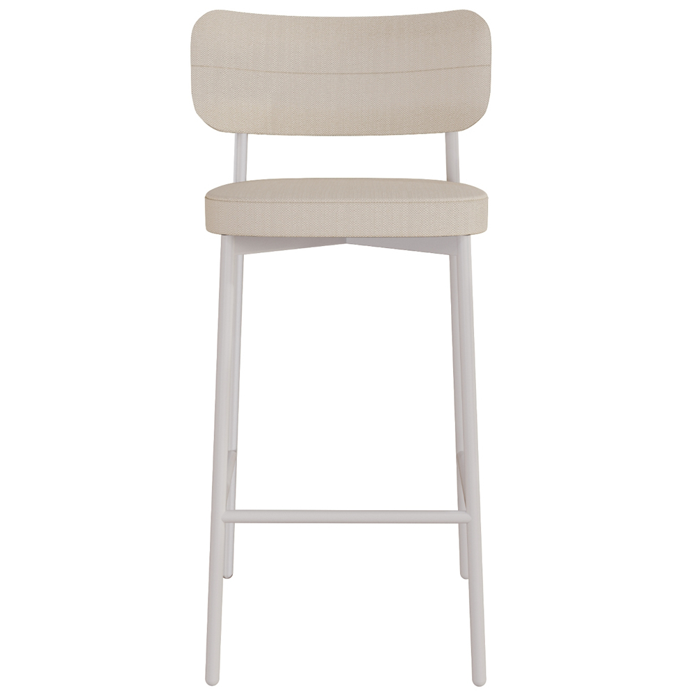 Banqueta Alta Bar Cozinha Sala De Jantar Aço Branco Kaira C01 Linho Areia - Lyam Decor
