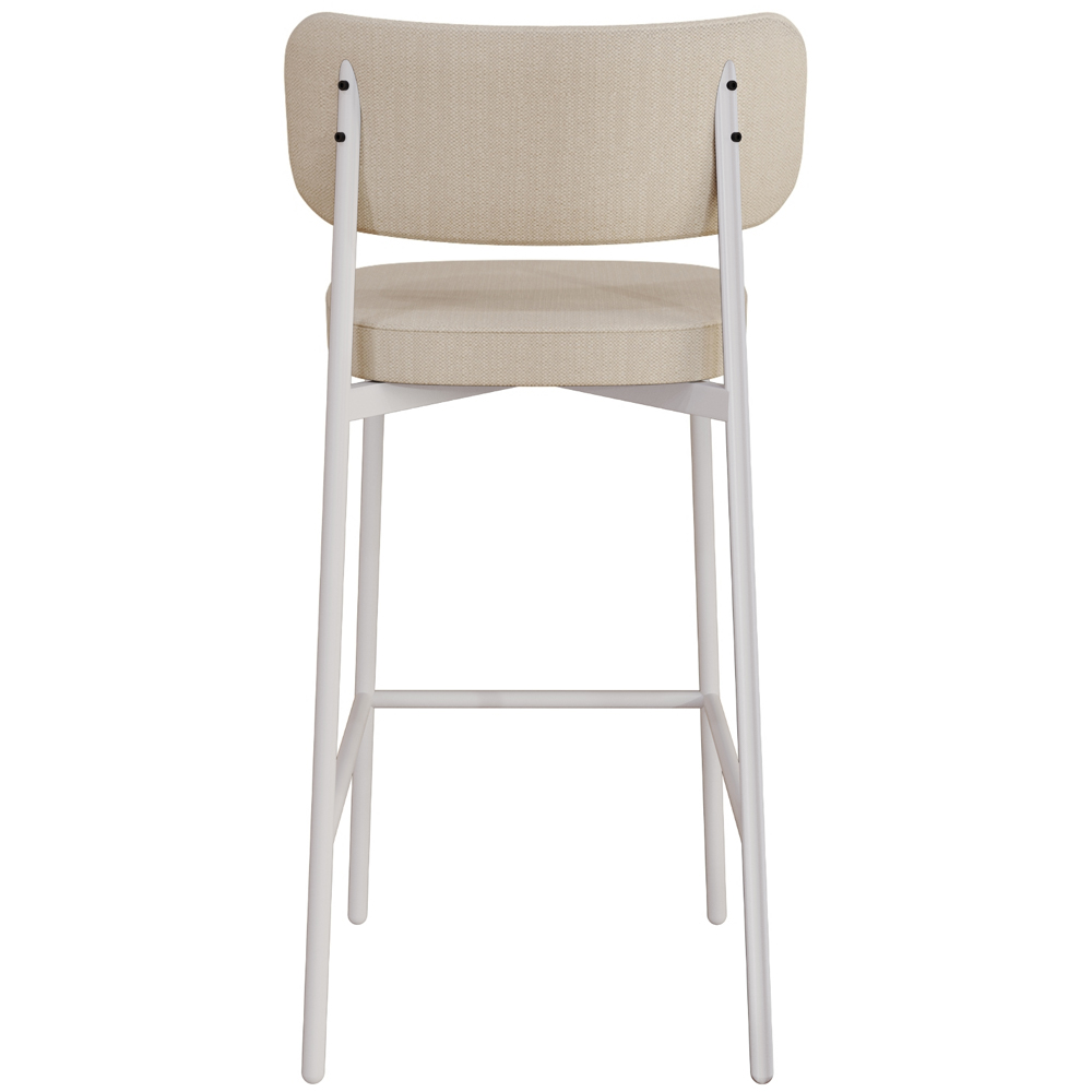 Banqueta Alta Bar Cozinha Sala De Jantar Aço Branco Kaira C01 Linho Areia Courino Preto - Lyam Decor