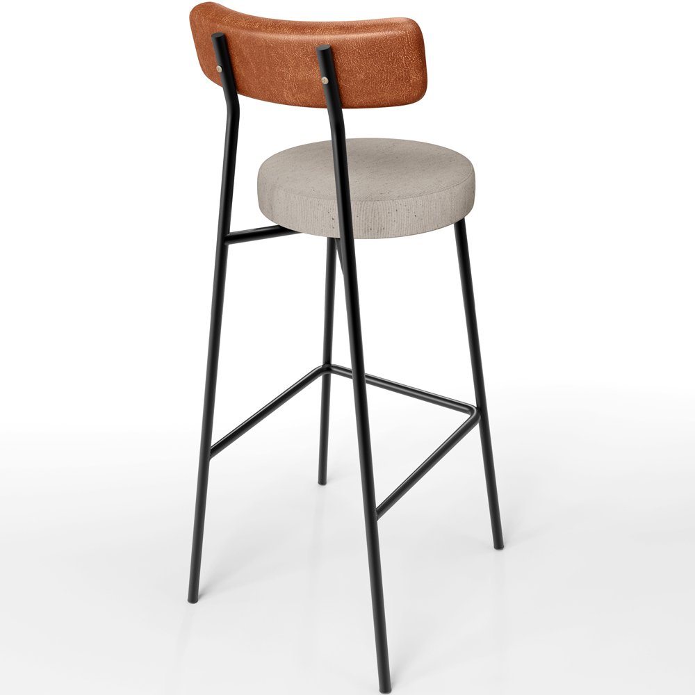 Banqueta Alta Bar Cozinha Sala De Jantar Aço Milão L02 Couríssimo Camel Linho Bege - Lyam Decor