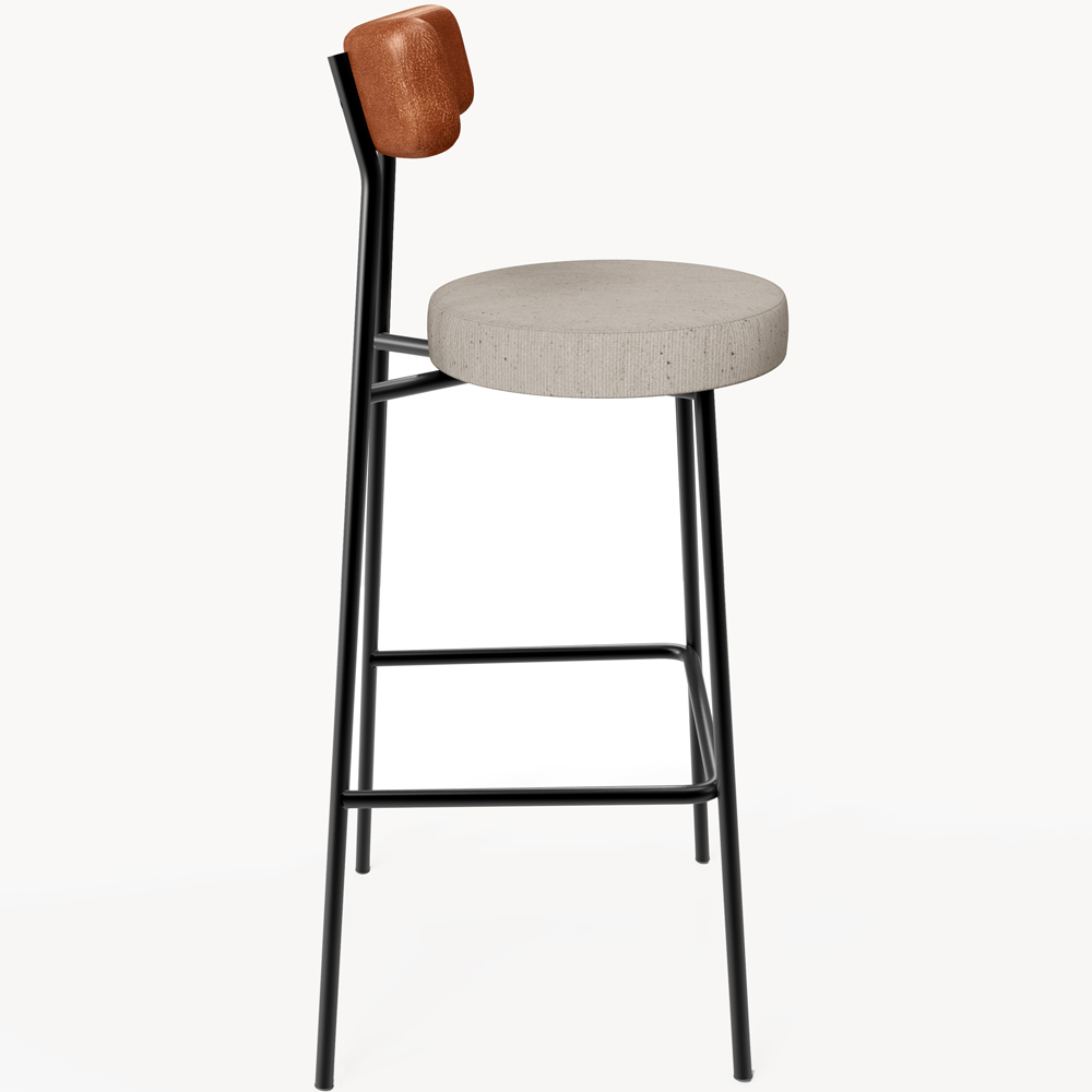 Banqueta Alta Bar Cozinha Sala De Jantar Aço Milão L02 Couríssimo Camel Linho Bege - Lyam Decor