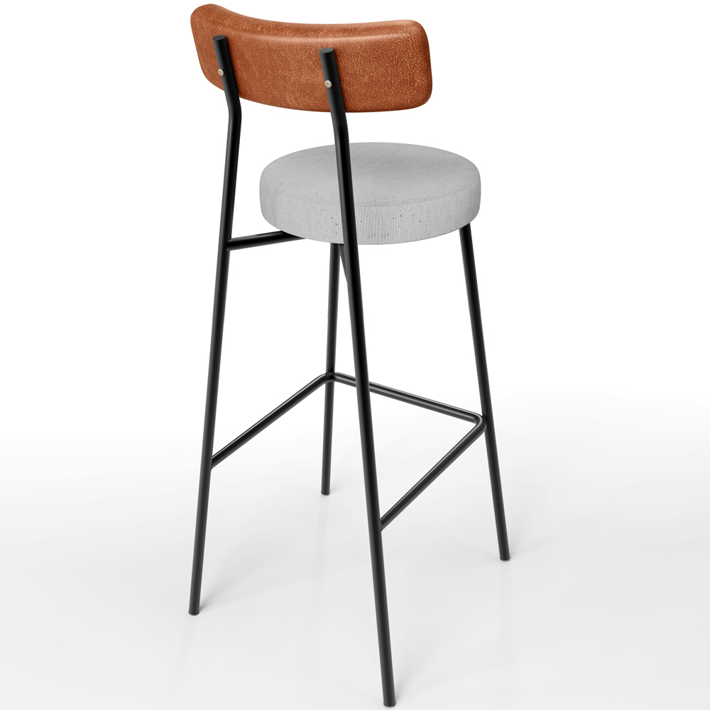 Banqueta Alta Bar Cozinha Sala De Jantar Aço Milão L02 Couríssimo Camel Linho Cinza - Lyam Decor