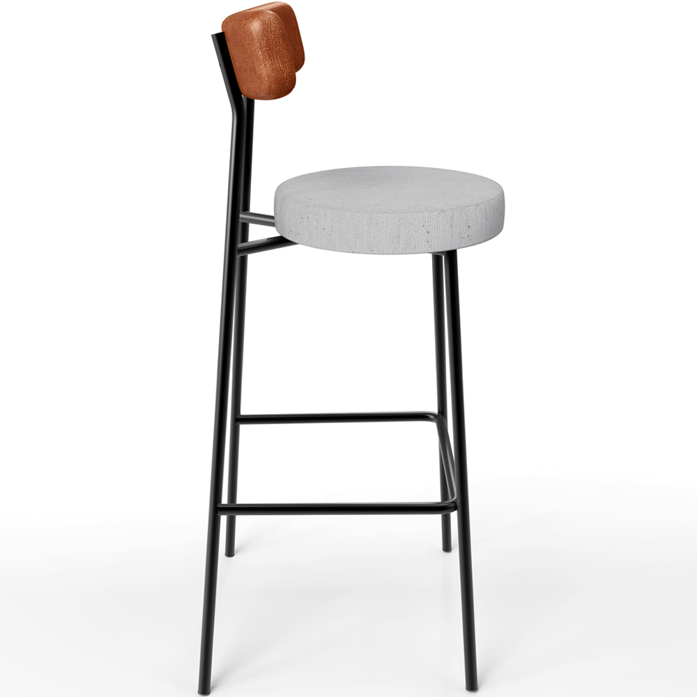 Banqueta Alta Bar Cozinha Sala De Jantar Aço Milão L02 Couríssimo Camel Linho Cinza - Lyam Decor