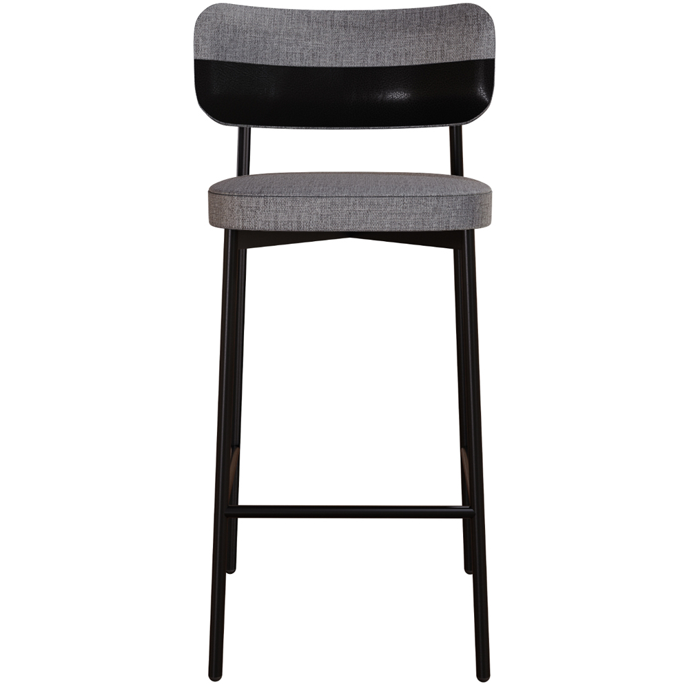 Banqueta Alta Bar Cozinha Sala De Jantar Aço Preto Kaira C01 Linho Cinza Courino Preto - Lyam Decor
