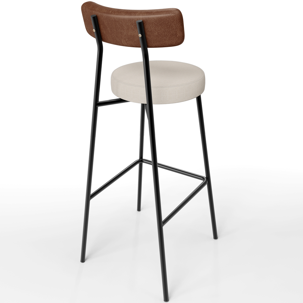 Banqueta Alta Bar Cozinha Sala De Jantar Em Aço Milão L02 Couríssimo Marrom Linho Cru - Lyam Decor