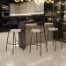 Banqueta Alta Bar Cozinha Sala De Jantar Em Aço Milão L02 Couríssimo Preto Linho Bege - Lyam Decor