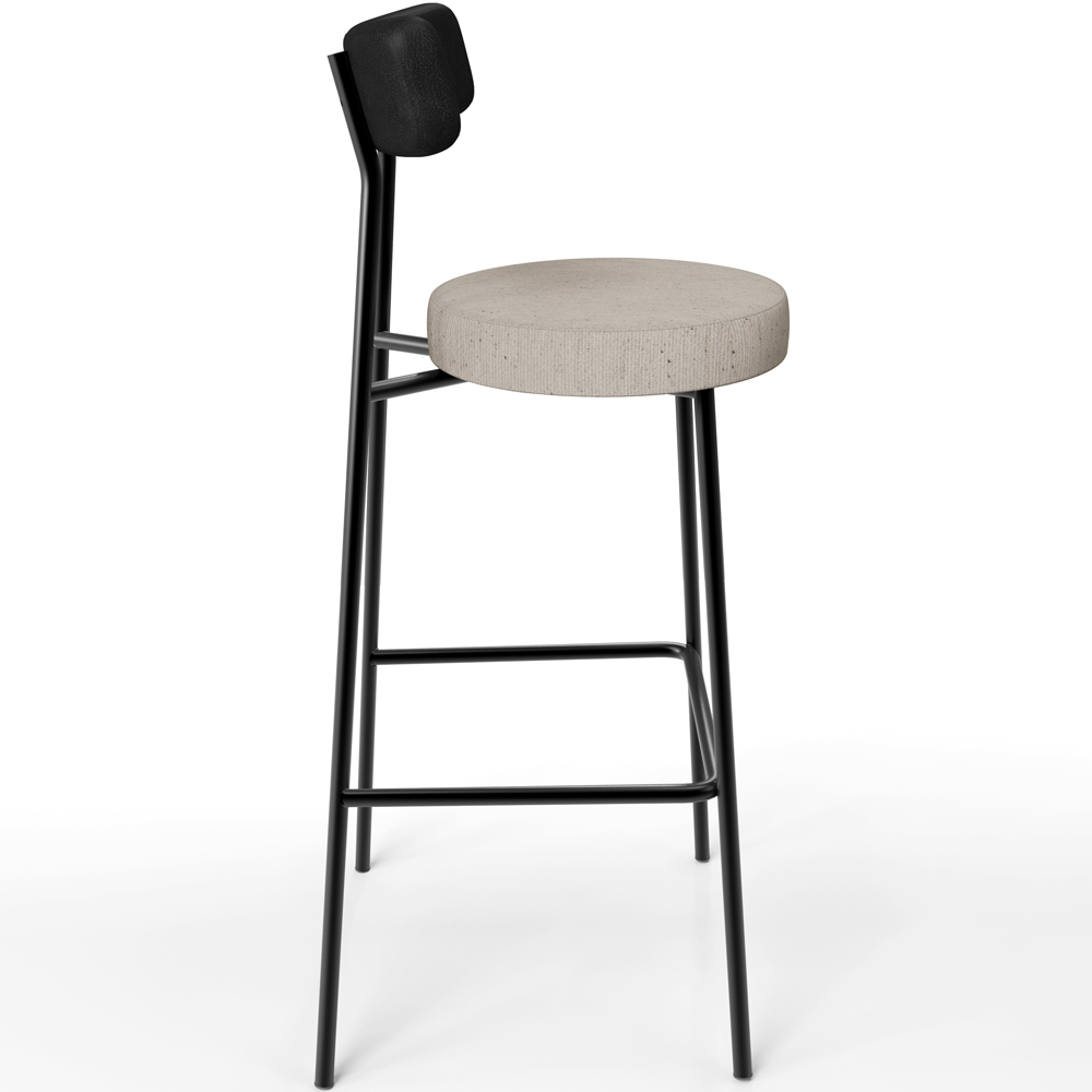 Banqueta Alta Bar Cozinha Sala De Jantar Em Aço Milão L02 Couríssimo Preto Linho Bege - Lyam Decor