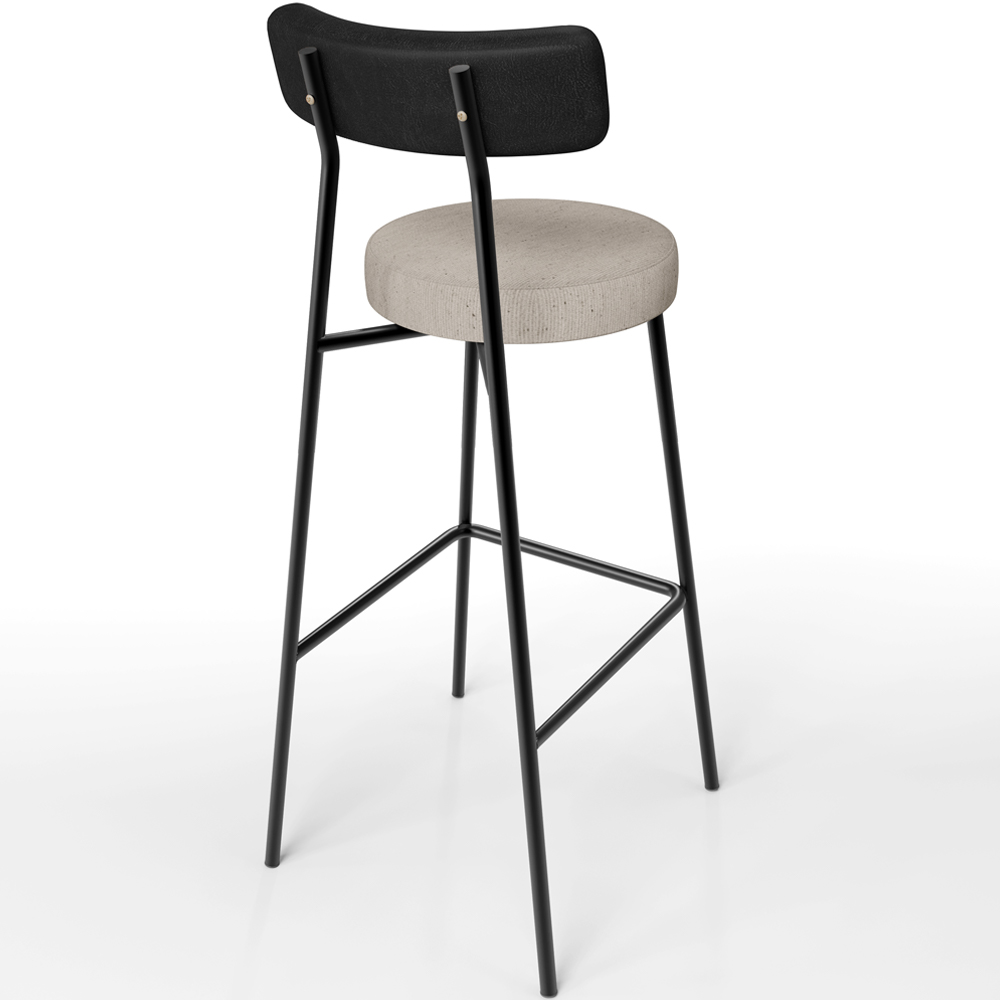 Banqueta Alta Bar Cozinha Sala De Jantar Em Aço Milão L02 Couríssimo Preto Linho Bege - Lyam Decor
