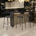 Banqueta Alta Bar Cozinha Sala De Jantar Em Aço Milão L02 Couríssimo Preto Linho Chumbo - Lyam Decor