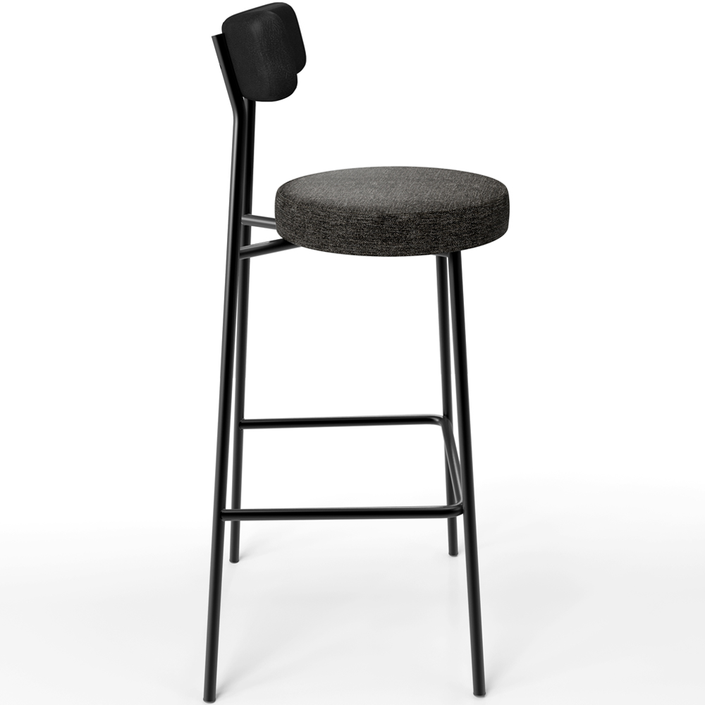 Banqueta Alta Bar Cozinha Sala De Jantar Em Aço Milão L02 Couríssimo Preto Linho Chumbo - Lyam Decor