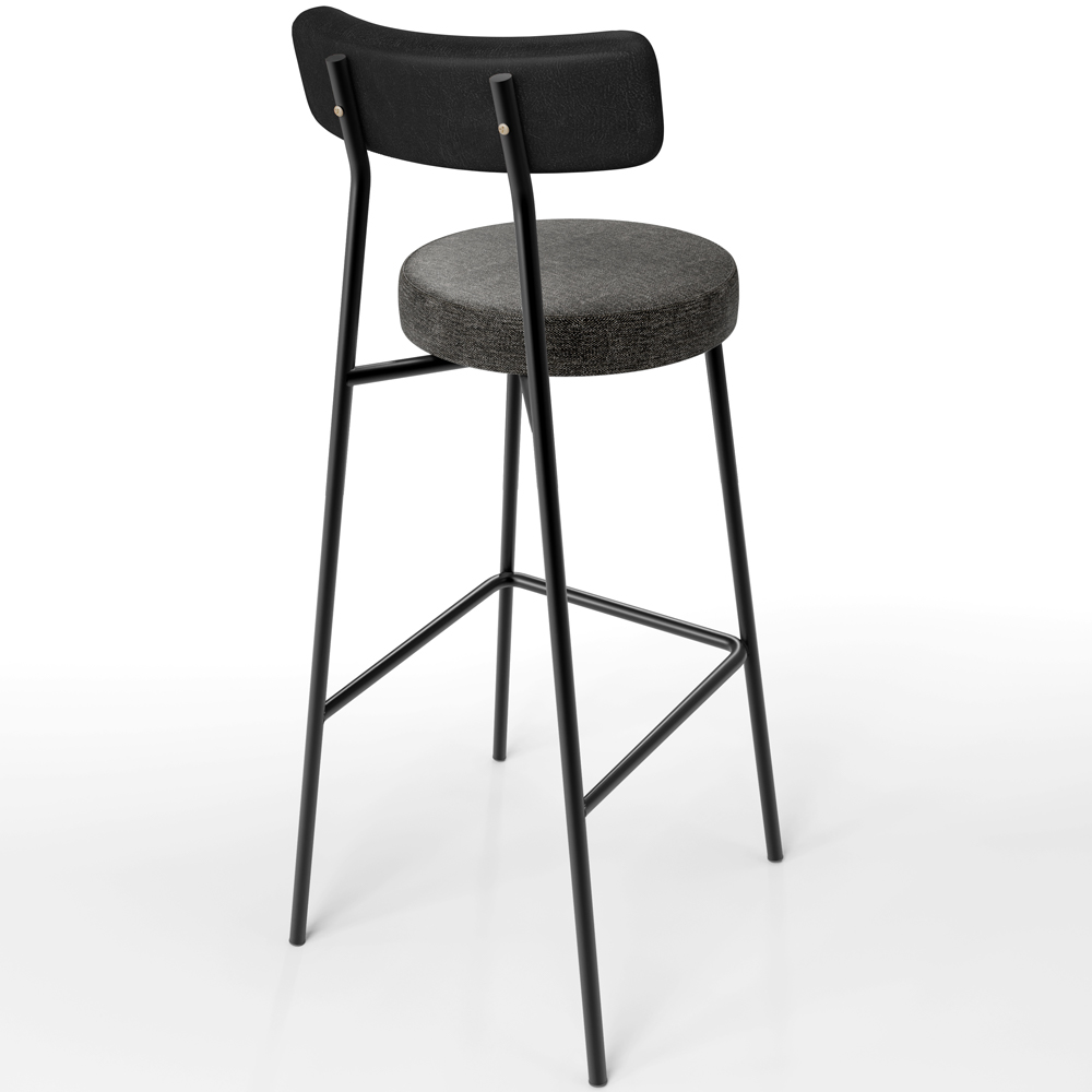 Banqueta Alta Bar Cozinha Sala De Jantar Em Aço Milão L02 Couríssimo Preto Linho Chumbo - Lyam Decor