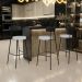Banqueta Alta Bar Cozinha Sala De Jantar Em Aço Milão L02 Couríssimo Preto Linho Cinza - Lyam Decor