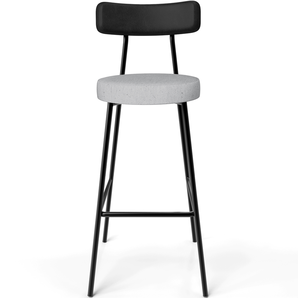 Banqueta Alta Bar Cozinha Sala De Jantar Em Aço Milão L02 Couríssimo Preto Linho Cinza - Lyam Decor