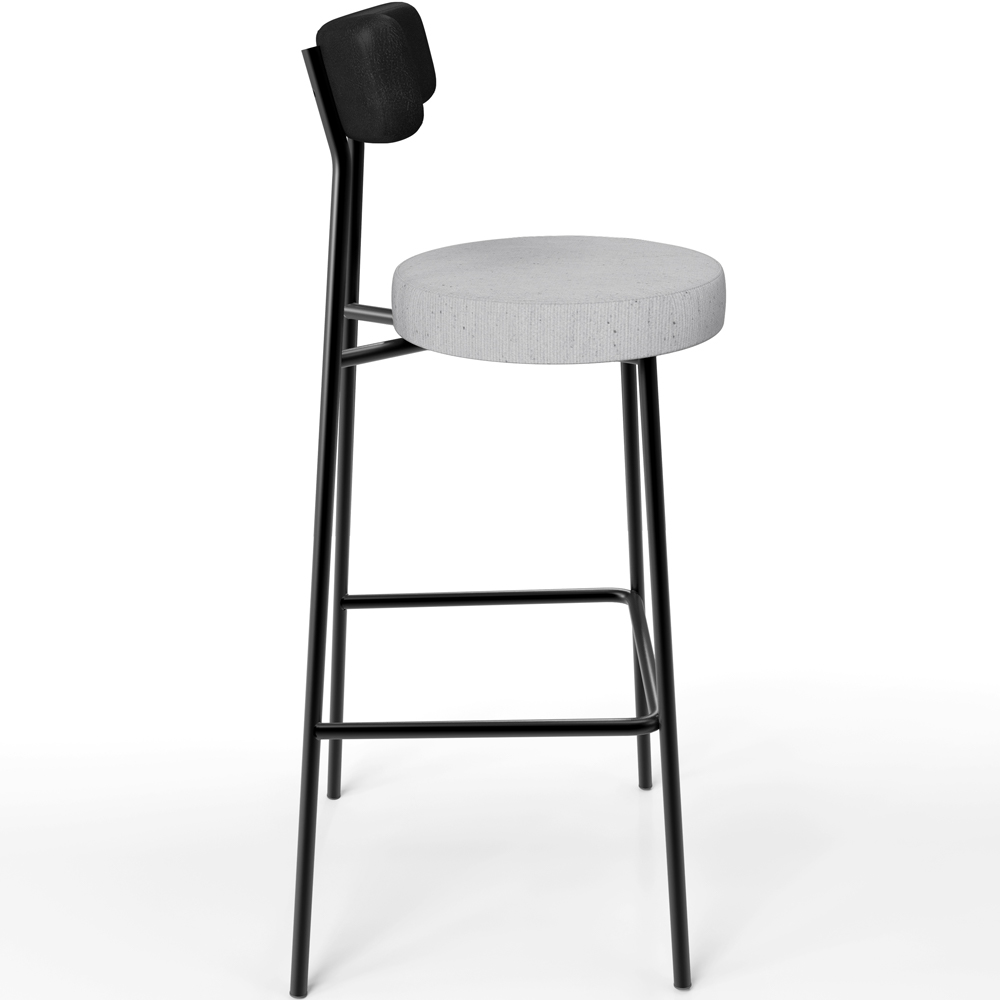 Banqueta Alta Bar Cozinha Sala De Jantar Em Aço Milão L02 Couríssimo Preto Linho Cinza - Lyam Decor