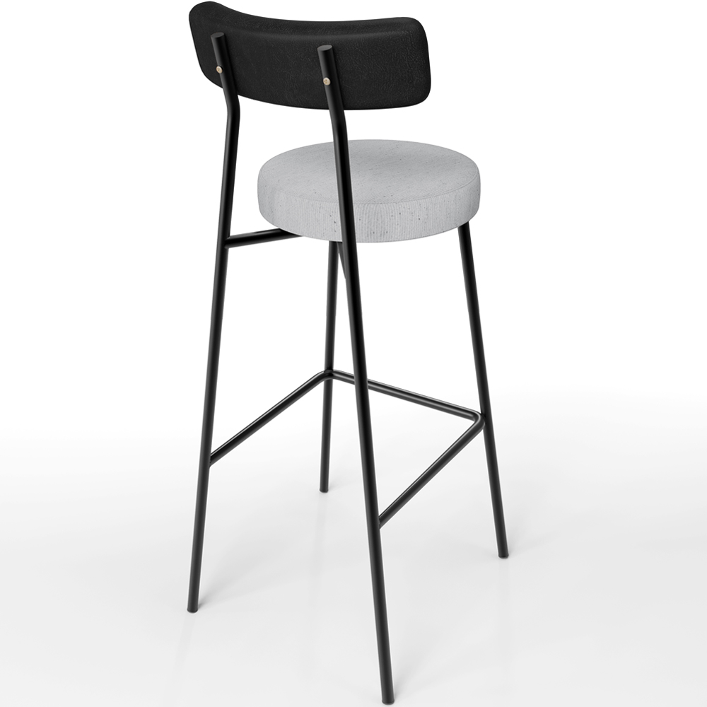 Banqueta Alta Bar Cozinha Sala De Jantar Em Aço Milão L02 Couríssimo Preto Linho Cinza - Lyam Decor