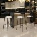 Banqueta Alta Bar Cozinha Sala De Jantar Em Aço Milão L02 Couríssimo Preto Linho Cru - Lyam Decor