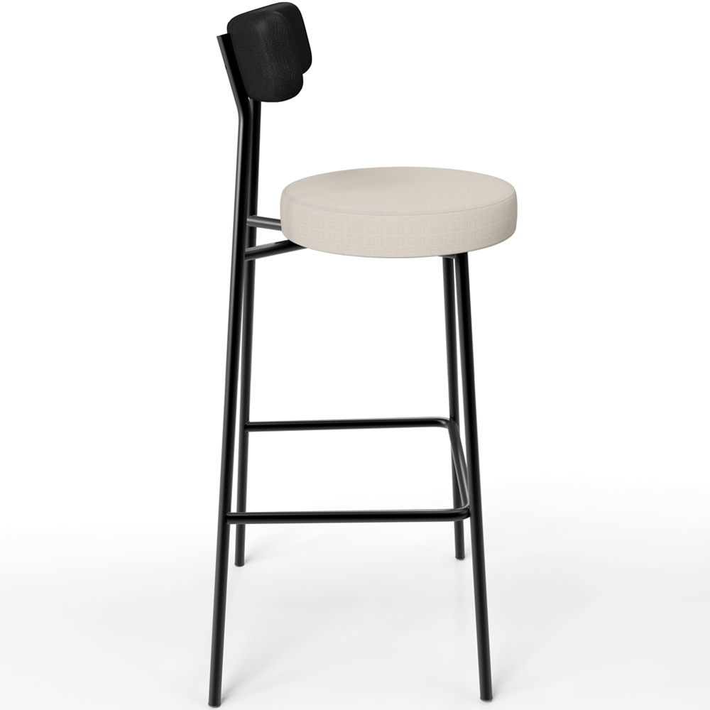 Banqueta Alta Bar Cozinha Sala De Jantar Em Aço Milão L02 Couríssimo Preto Linho Cru - Lyam Decor