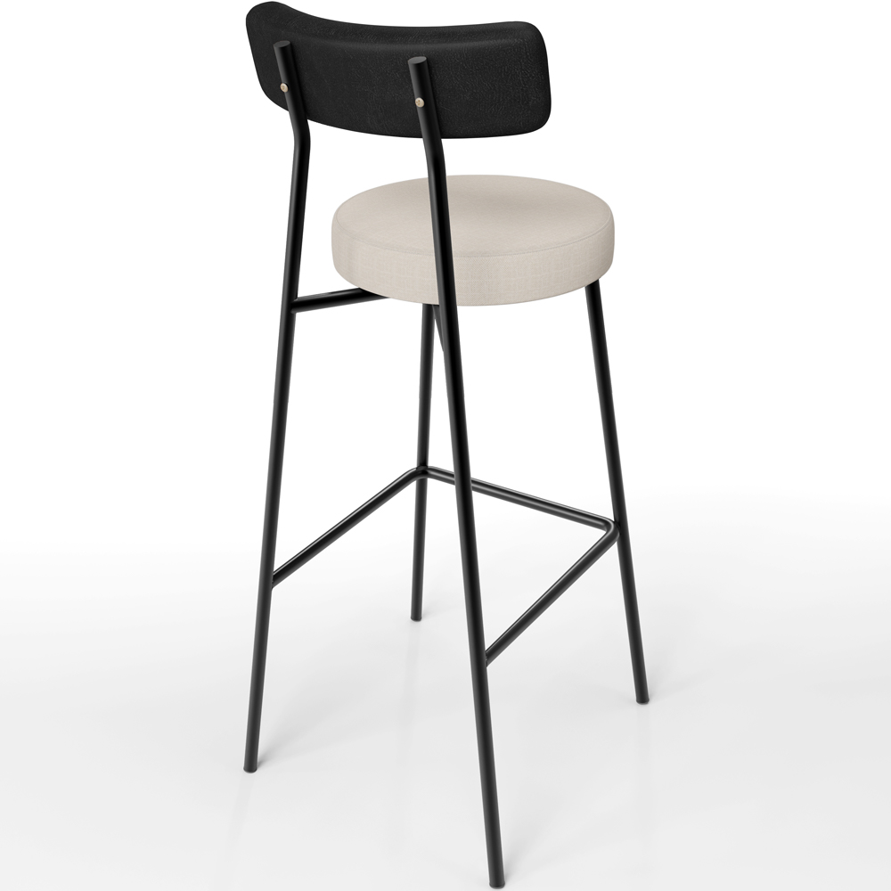 Banqueta Alta Bar Cozinha Sala De Jantar Em Aço Milão L02 Couríssimo Preto Linho Cru - Lyam Decor
