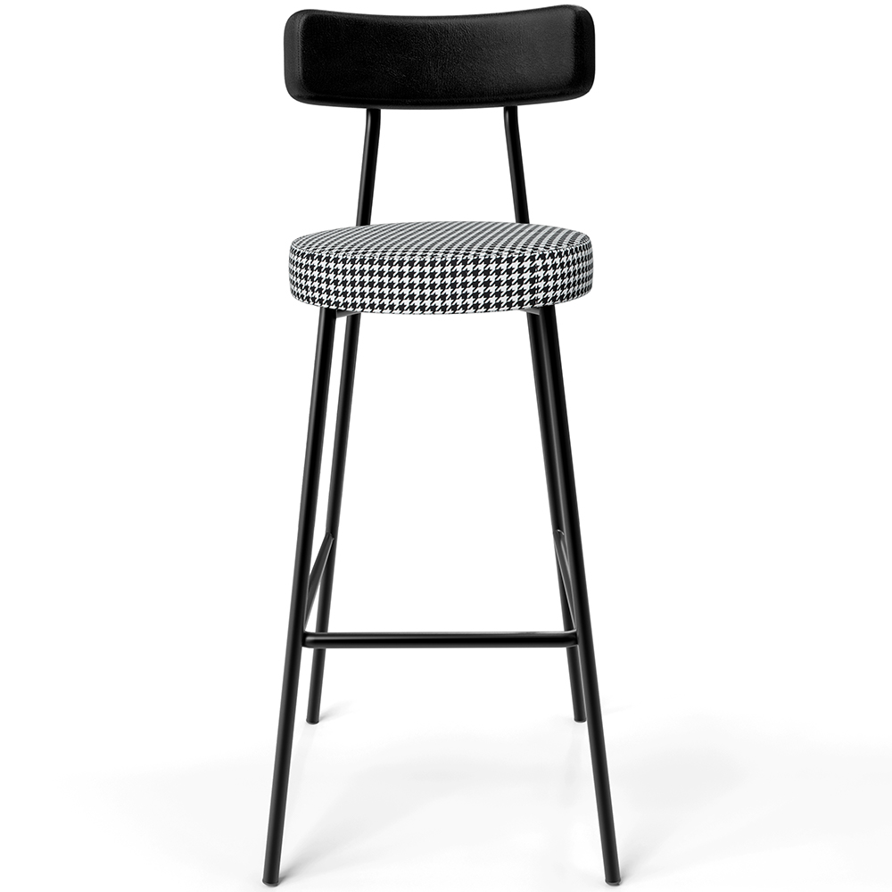 Banqueta Alta Bar Cozinha Sala De Jantar Em Aço Milão L02 Couríssimo Preto Pied Poule - Lyam Decor