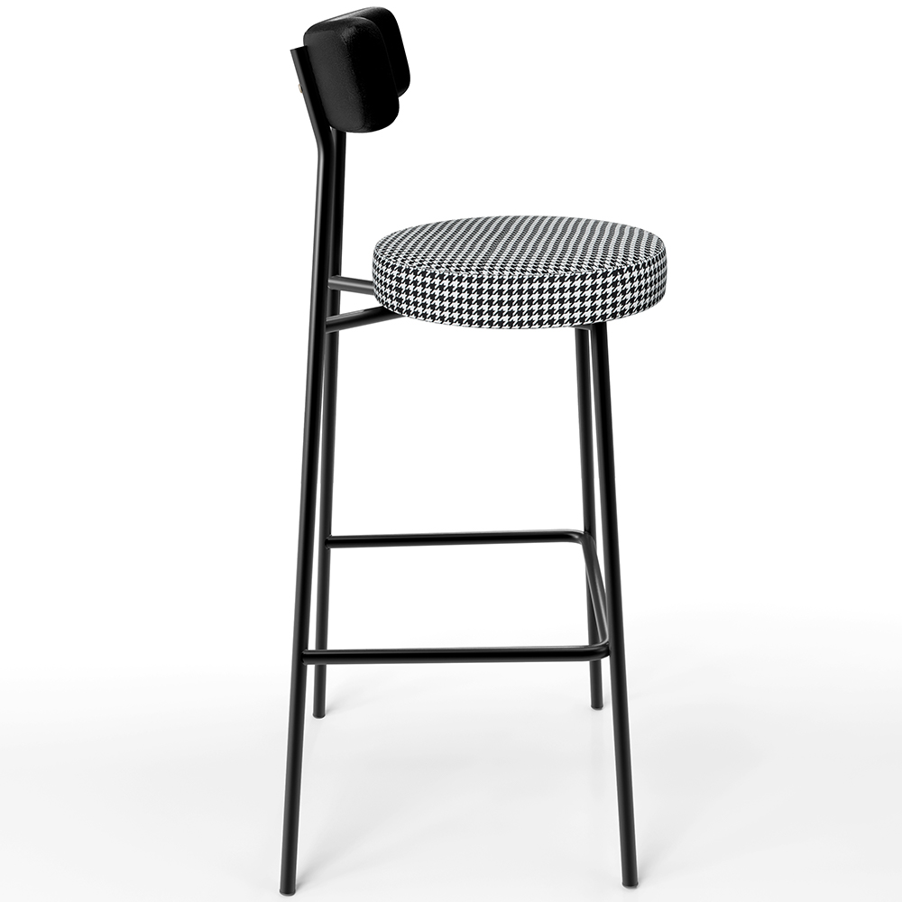 Banqueta Alta Bar Cozinha Sala De Jantar Em Aço Milão L02 Couríssimo Preto Pied Poule - Lyam Decor