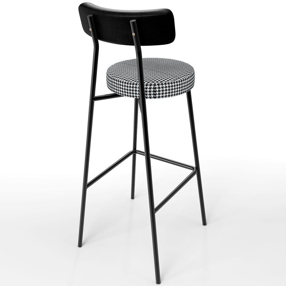 Banqueta Alta Bar Cozinha Sala De Jantar Em Aço Milão L02 Couríssimo Preto Pied Poule - Lyam Decor