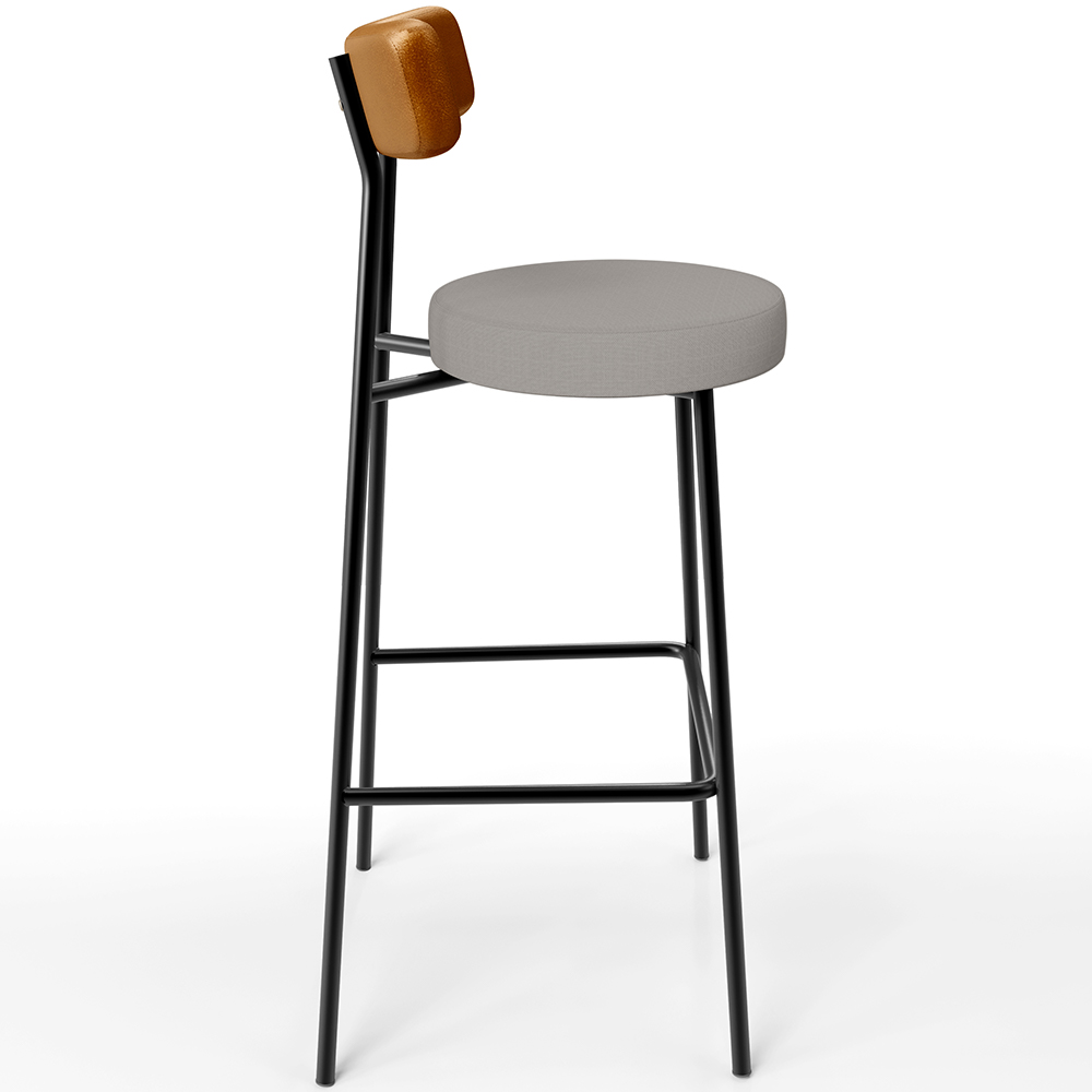 Banqueta Alta Bar Cozinha Sala De Jantar Em Aço Milão L02 Couríssimo Whisky Linho Bege - Lyam Decor