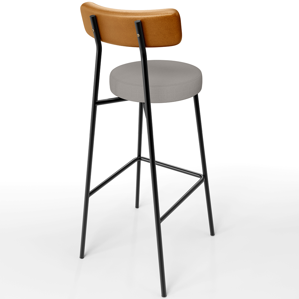Banqueta Alta Bar Cozinha Sala De Jantar Em Aço Milão L02 Couríssimo Whisky Linho Bege - Lyam Decor
