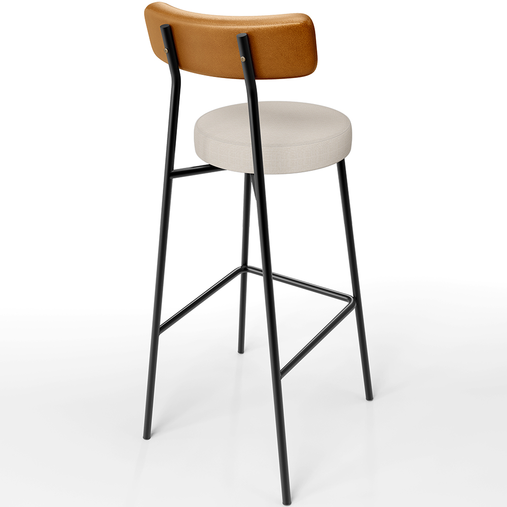 Banqueta Alta Bar Cozinha Sala De Jantar Em Aço Milão L02 Couríssimo Whisky Linho Cru - Lyam Decor