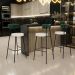 Banqueta Alta Bar Cozinha Sala De Jantar Em Aço Milão L02 Facto Verde Musgo Linho Cru - Lyam Decor