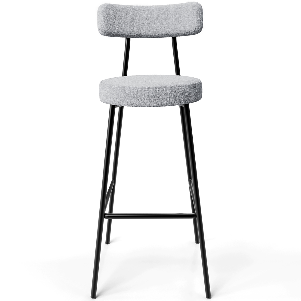 Banqueta Alta Bar Cozinha Sala De Jantar Estrutura Em Aço Milão L02 Bouclê Cinza - Lyam Decor