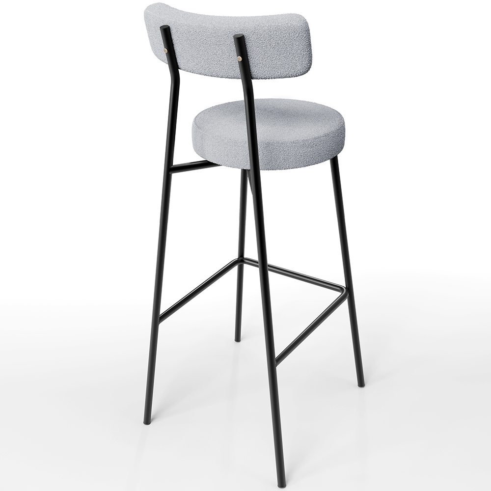 Banqueta Alta Bar Cozinha Sala De Jantar Estrutura Em Aço Milão L02 Bouclê Cinza - Lyam Decor