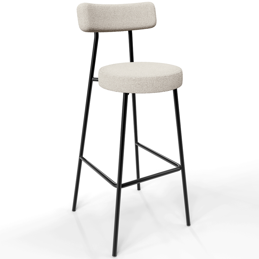Banqueta Alta Bar Cozinha Sala De Jantar Estrutura Em Aço Milão L02 Bouclê Creme - Lyam Decor