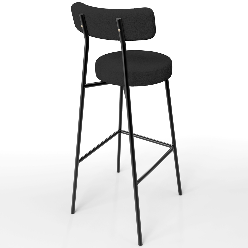 Banqueta Alta Bar Cozinha Sala De Jantar Estrutura Em Aço Milão L02 Bouclê Preto - Lyam Decor