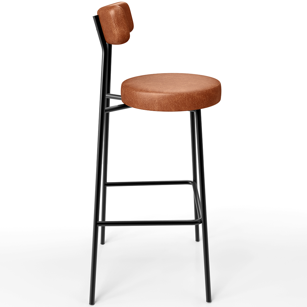 Banqueta Alta Bar Cozinha Sala De Jantar Estrutura Em Aço Milão L02 Couríssimo Camel - Lyam Decor