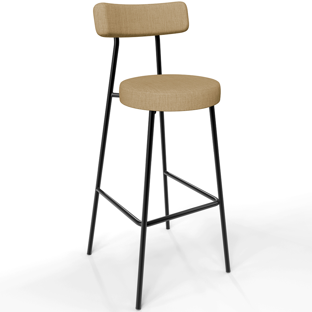 Banqueta Alta Bar Cozinha Sala De Jantar Estrutura Em Aço Milão L02 Linho Bege Escuro - Lyam Decor