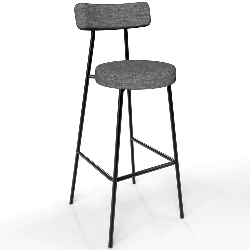 Banqueta Alta Bar Cozinha Sala De Jantar Estrutura Em Aço Milão L02 Linho Cinza Escuro - Lyam Decor