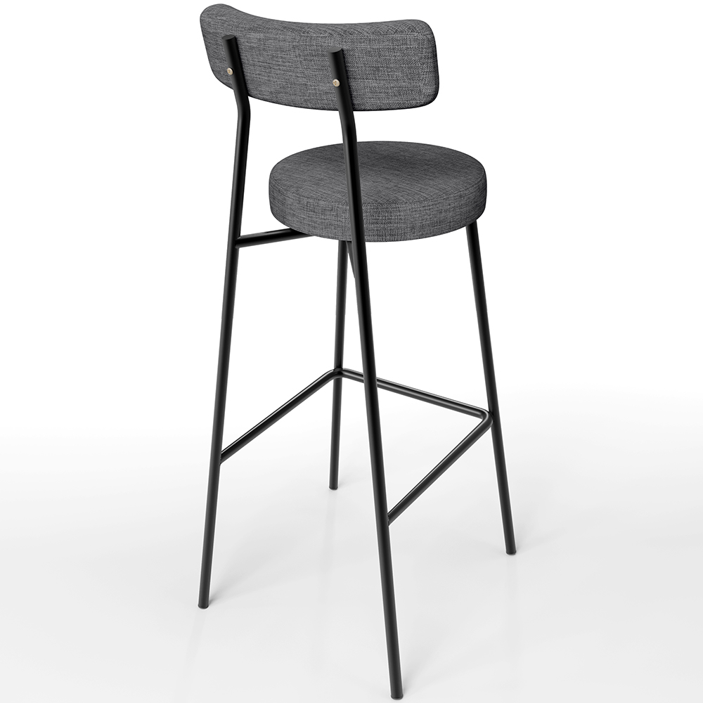 Banqueta Alta Bar Cozinha Sala De Jantar Estrutura Em Aço Milão L02 Linho Cinza Escuro - Lyam Decor