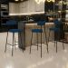 Banqueta Alta Bar Cozinha Sala De Jantar Estrutura Em Aço Milão L02 Suede Azul Marinho - Lyam Decor