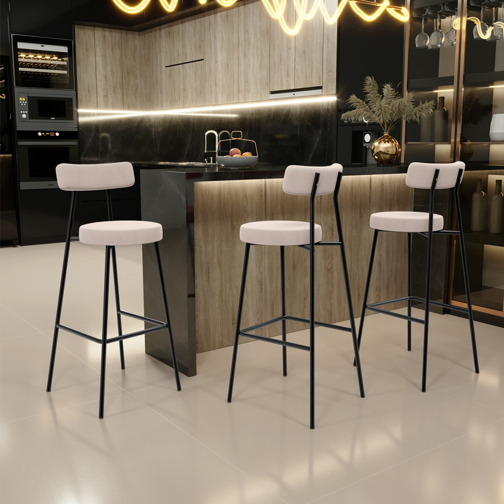 Banqueta Alta Bar Cozinha Sala De Jantar Estrutura Em Aço Milão L02 Suede Bege - Lyam Decor