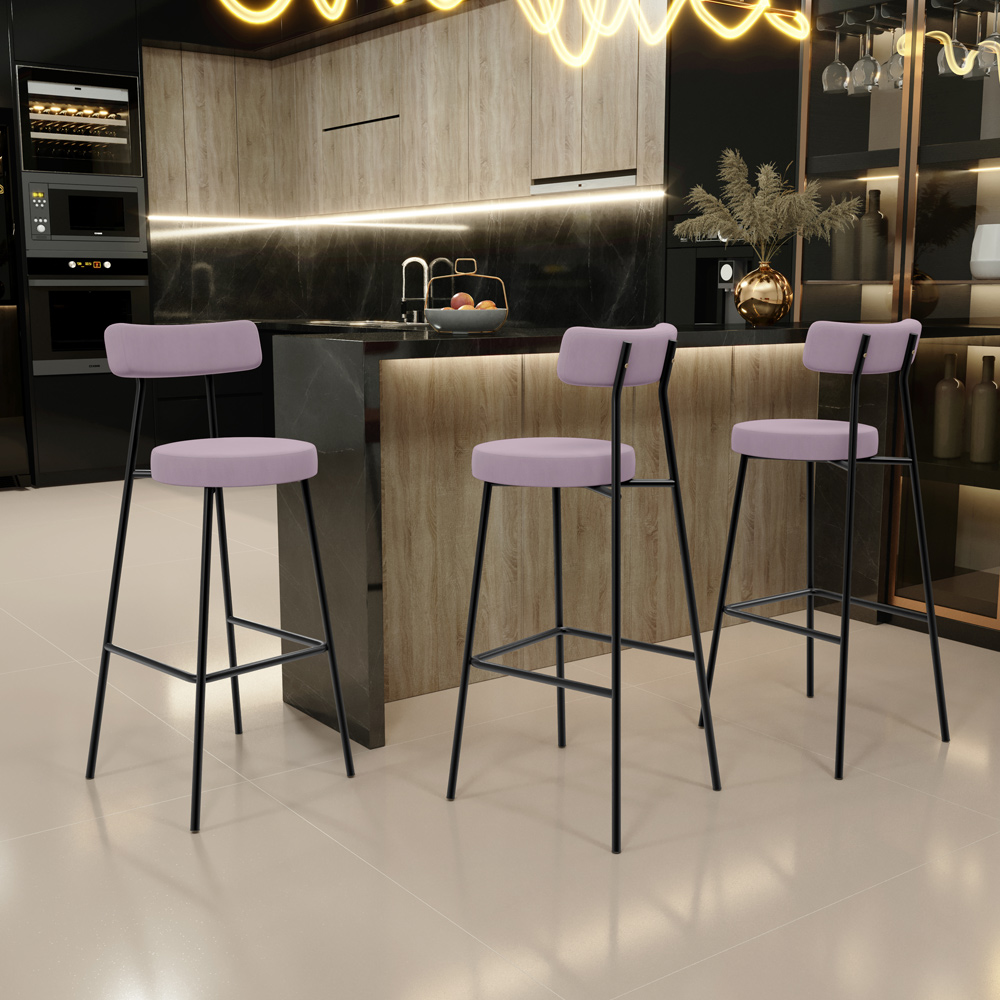 Banqueta Alta Bar Cozinha Sala De Jantar Estrutura Em Aço Milão L02 Suede Rosê - Lyam Decor