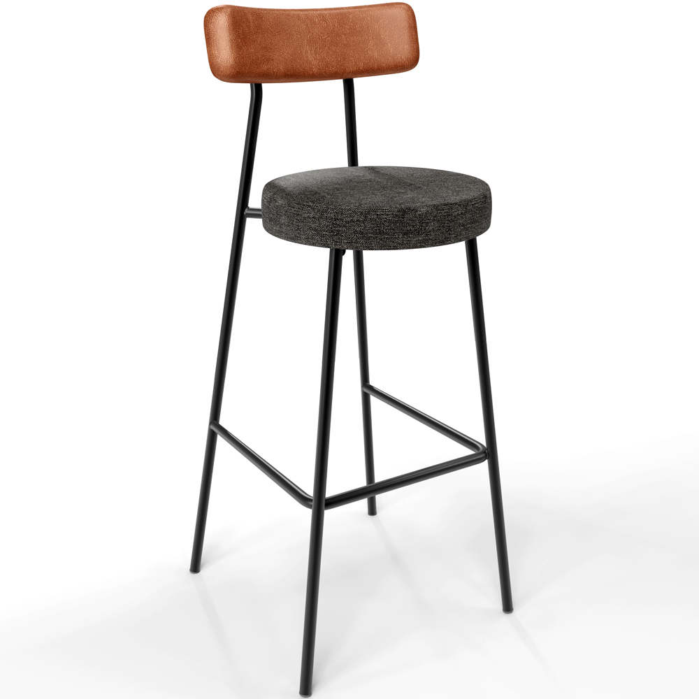 Banqueta Alta Bar Cozinha Sala De Jantar Milão L02 Couríssimo Camel Linho Chumbo - Lyam Decor