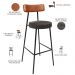 Banqueta Alta Bar Cozinha Sala De Jantar Milão L02 Couríssimo Camel Linho Chumbo - Lyam Decor