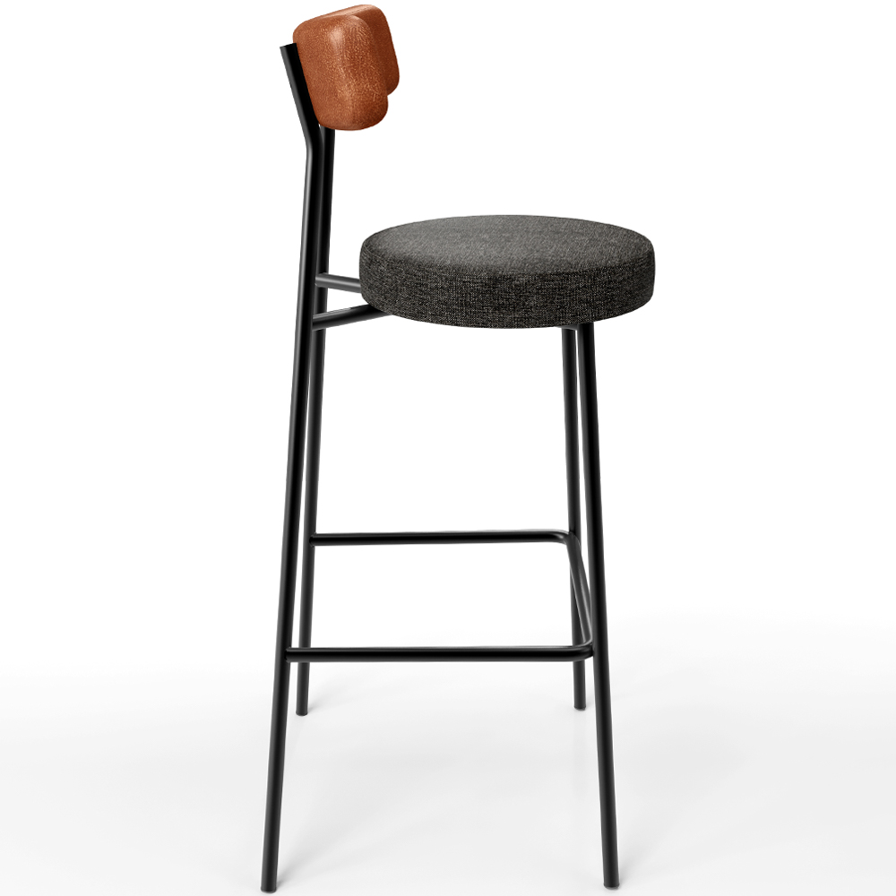 Banqueta Alta Bar Cozinha Sala De Jantar Milão L02 Couríssimo Camel Linho Chumbo - Lyam Decor