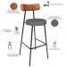 Banqueta Alta Bar Cozinha Sala De Jantar Milão L02 Couríssimo Camel Linho Cinza Escuro - Lyam Decor