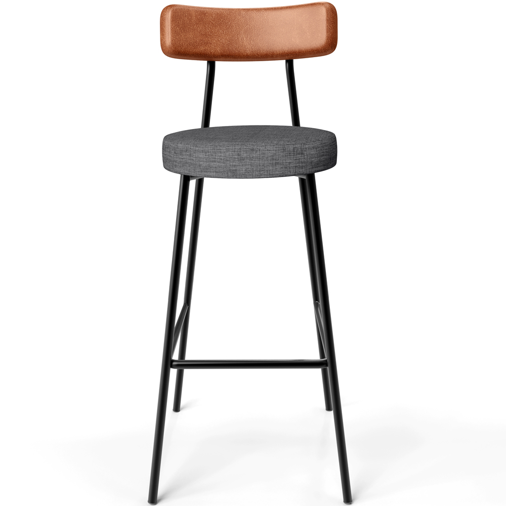 Banqueta Alta Bar Cozinha Sala De Jantar Milão L02 Couríssimo Camel Linho Cinza Escuro - Lyam Decor
